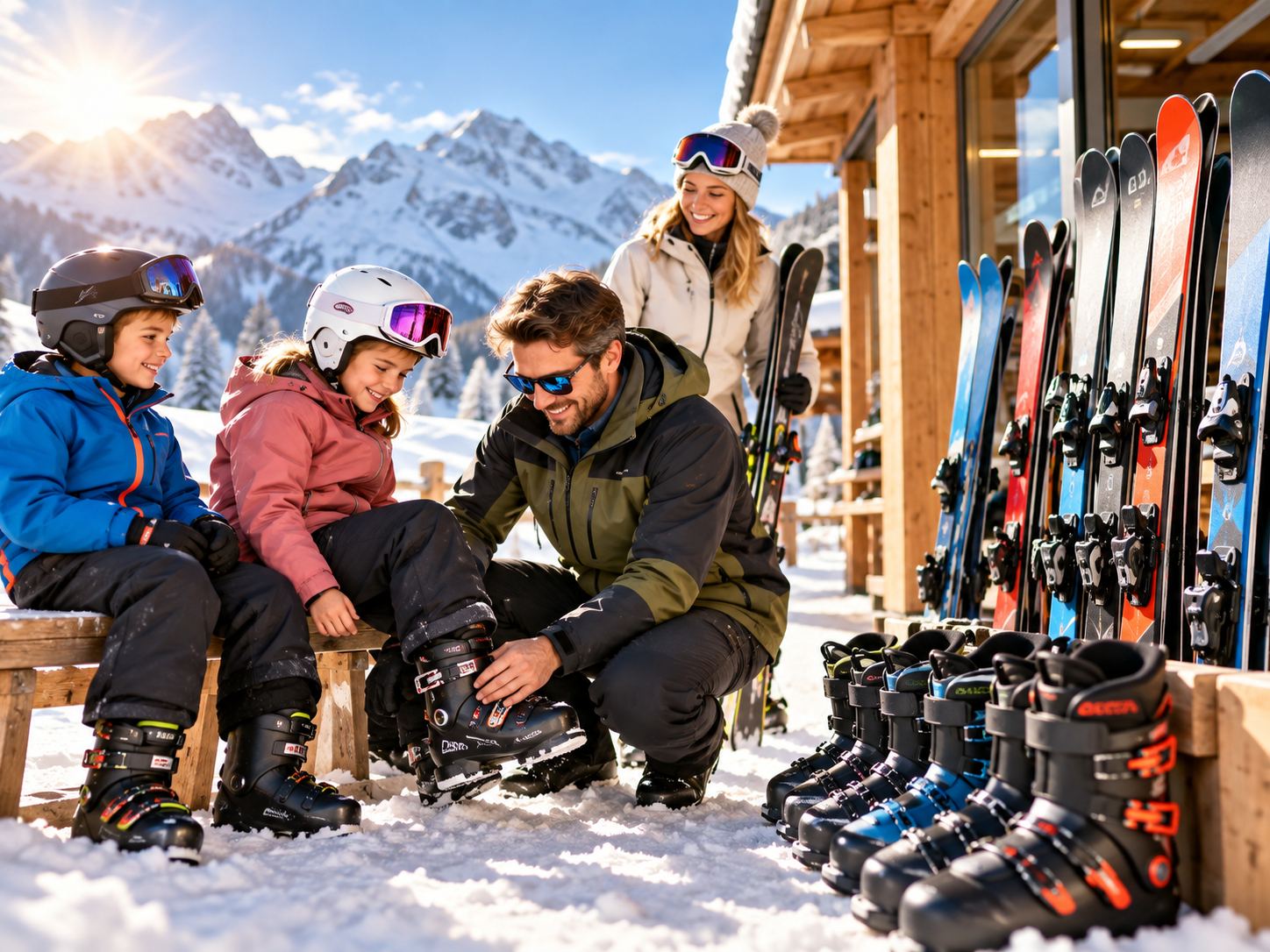 Ski vor winterlicher Bergkulisse
